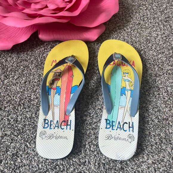 BRIGHTON Womens Sz 10 Malibu Laguna Beach Summer Surf Bejeweled Flip Flops - Picture 1 of 10
